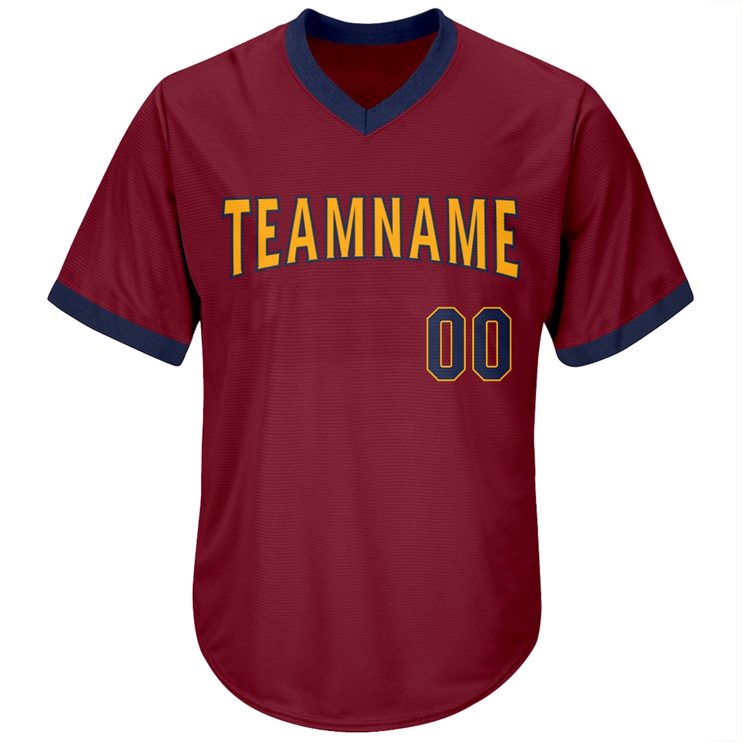 Custom Crimson Navy-Gold Authentic Throwback Rib-Knit Baseball Jersey Shirt view 2