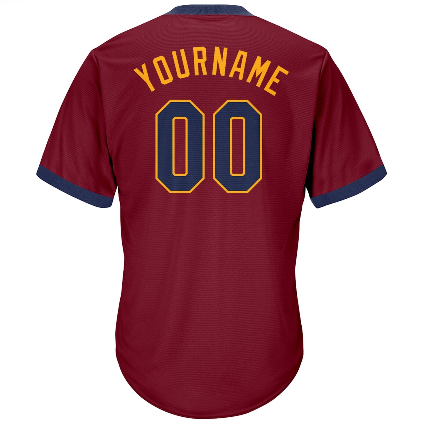 Custom Crimson Navy-Gold Authentic Throwback Rib-Knit Baseball Jersey Shirt view 3
