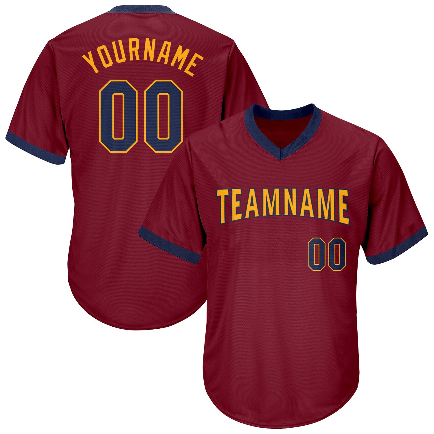 Custom Crimson Navy-Gold Authentic Throwback Rib-Knit Baseball Jersey Shirt - Main View