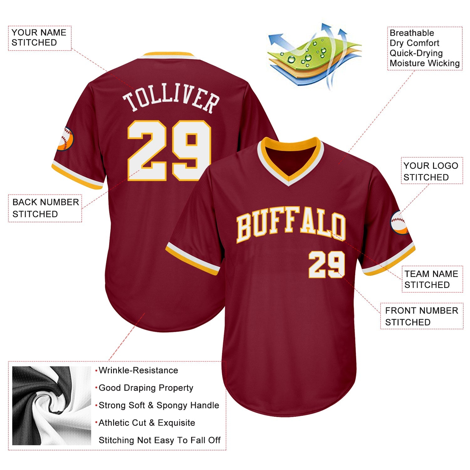 Custom Crimson White-Gold Authentic Throwback Rib-Knit Baseball Jersey Shirt view 4