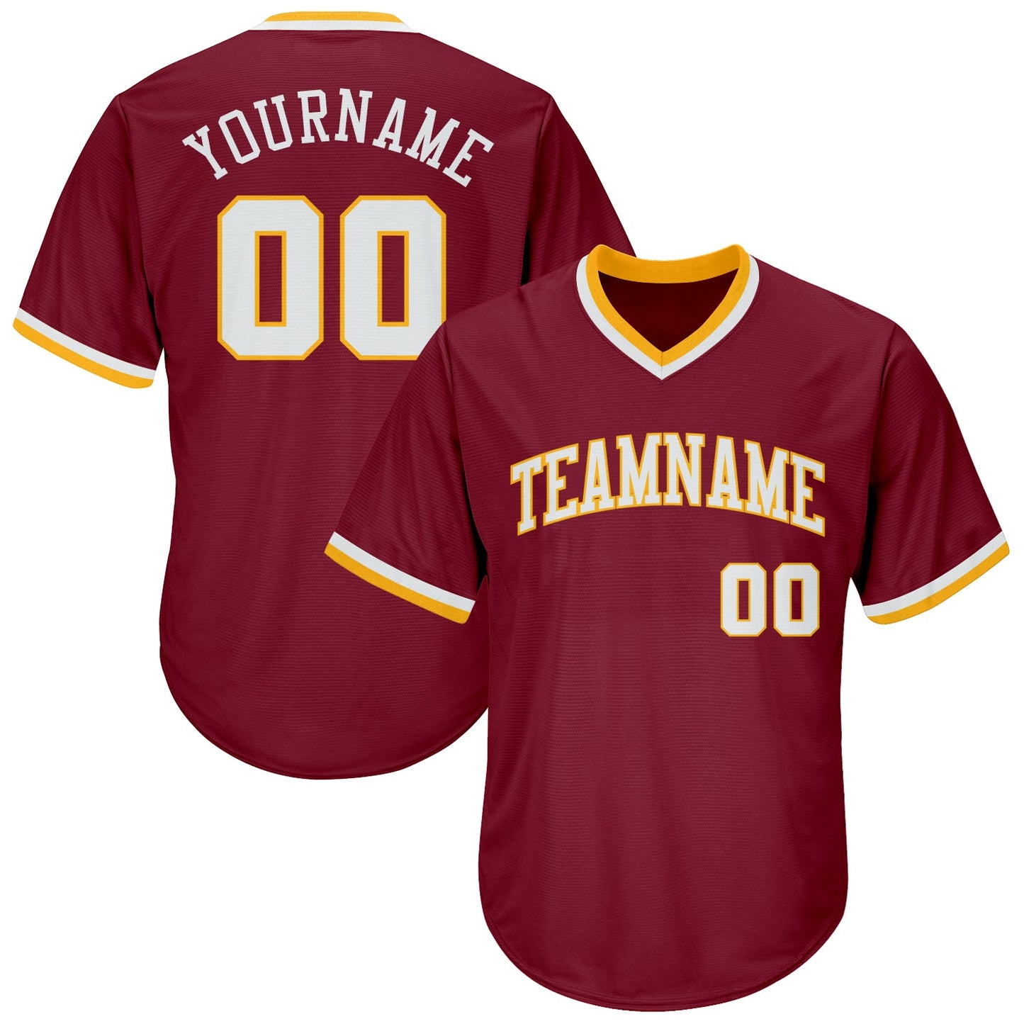 Custom Crimson White-Gold Authentic Throwback Rib-Knit Baseball Jersey Shirt - Main View