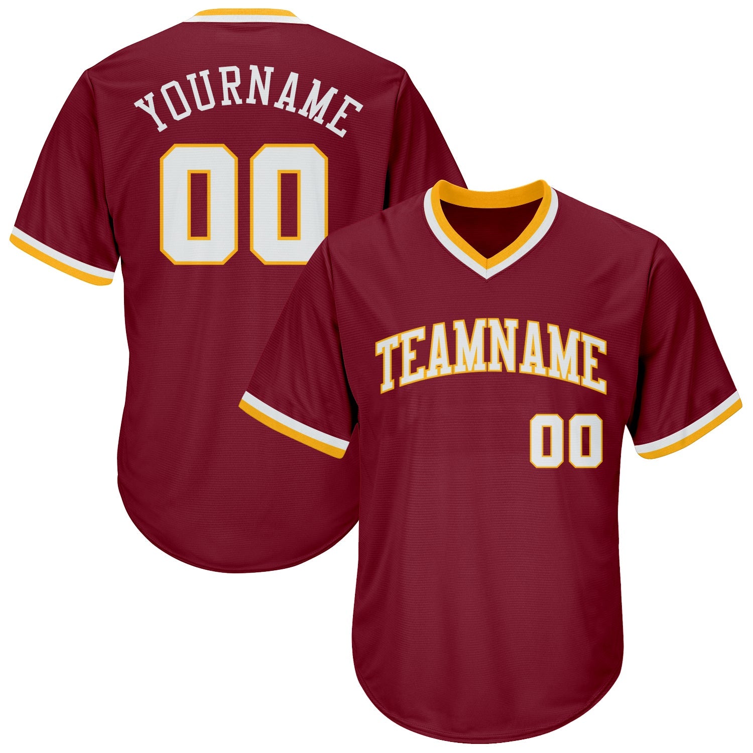 Custom Crimson White-Gold Authentic Throwback Rib-Knit Baseball Jersey Shirt - Main View