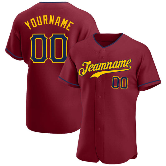 Custom Crimson Navy-Gold Authentic Baseball Jersey - Main View