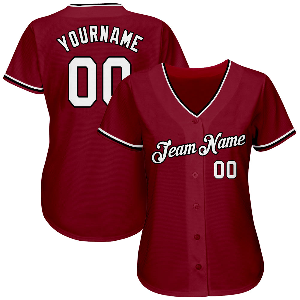 Custom Crimson White-Black Authentic Baseball Jersey view 2