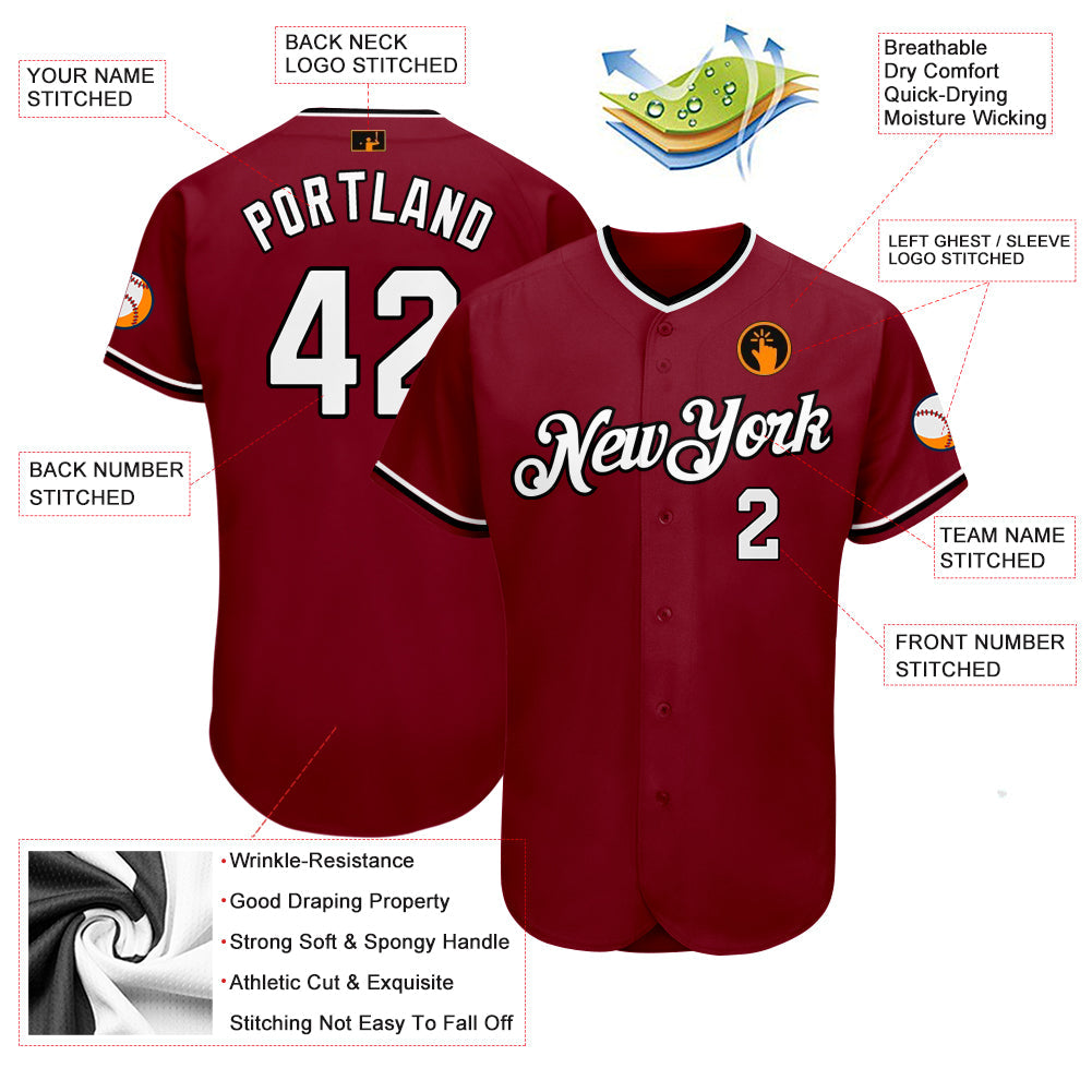 Custom Crimson White-Black Authentic Baseball Jersey view 3