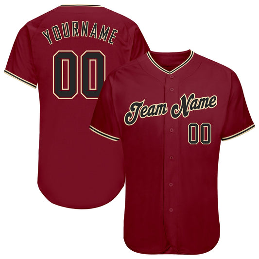 Custom Crimson Black-City Cream Authentic Baseball Jersey - Main View