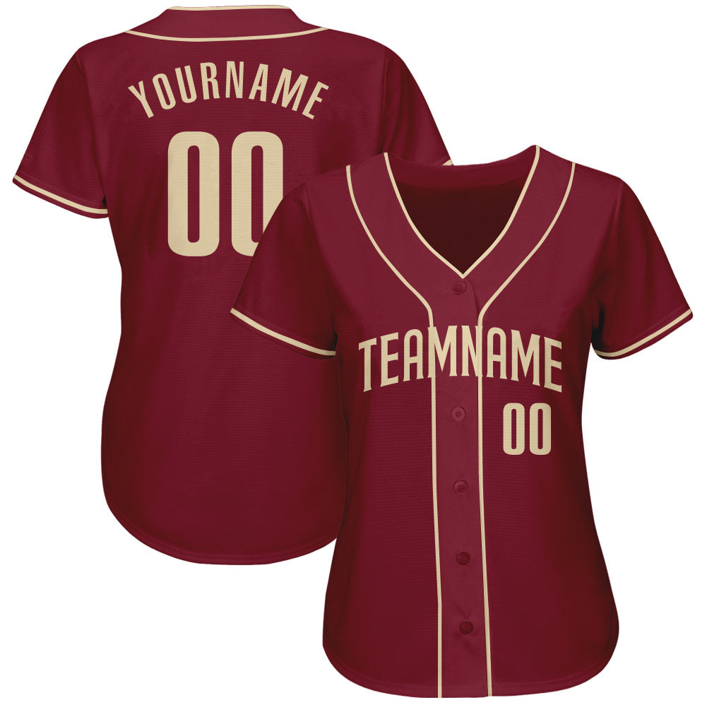 Custom Crimson Cream Authentic Baseball Jersey view 2
