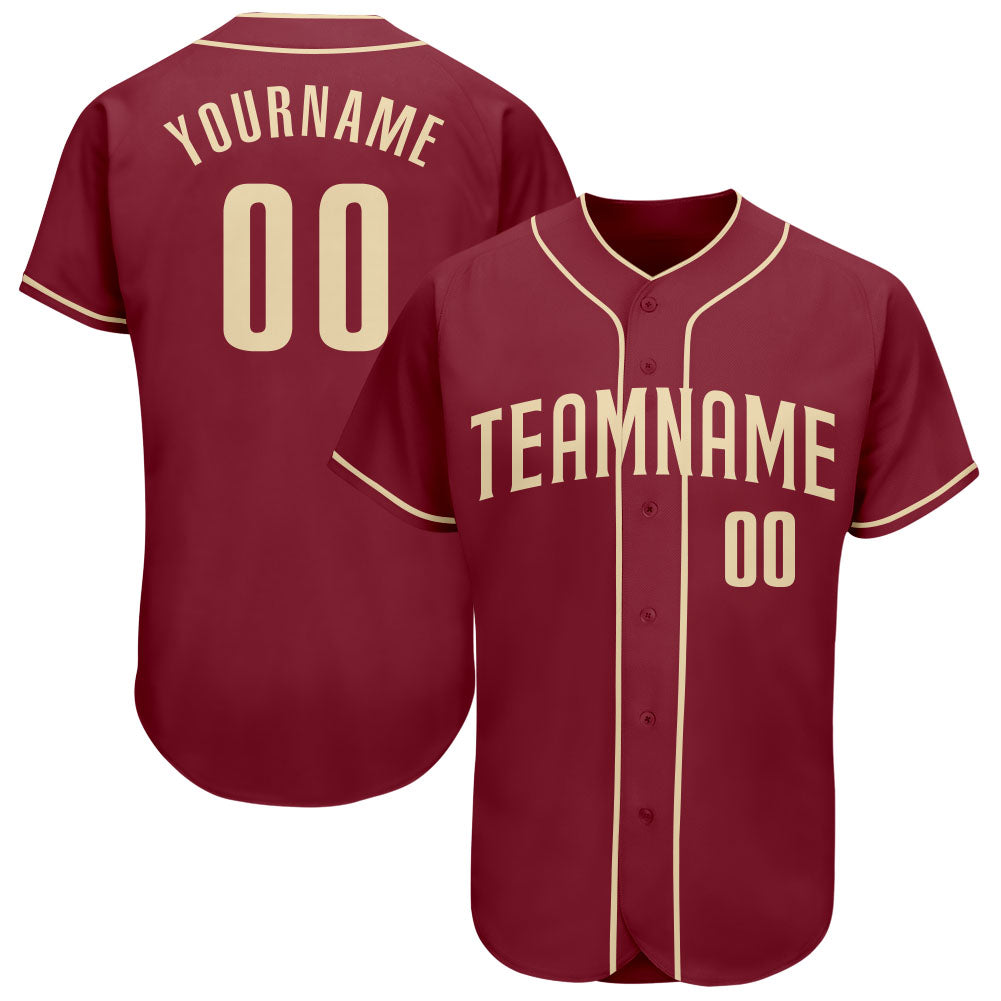 Custom Crimson Cream Authentic Baseball Jersey - Main View