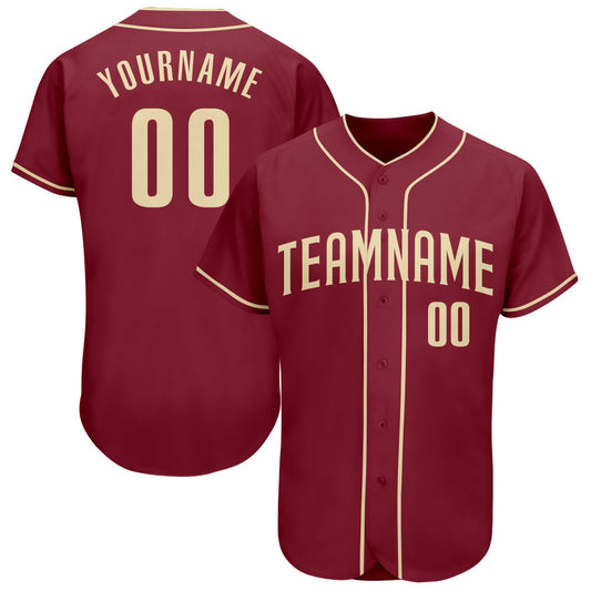 Custom Crimson Cream Authentic Baseball Jersey - Main View