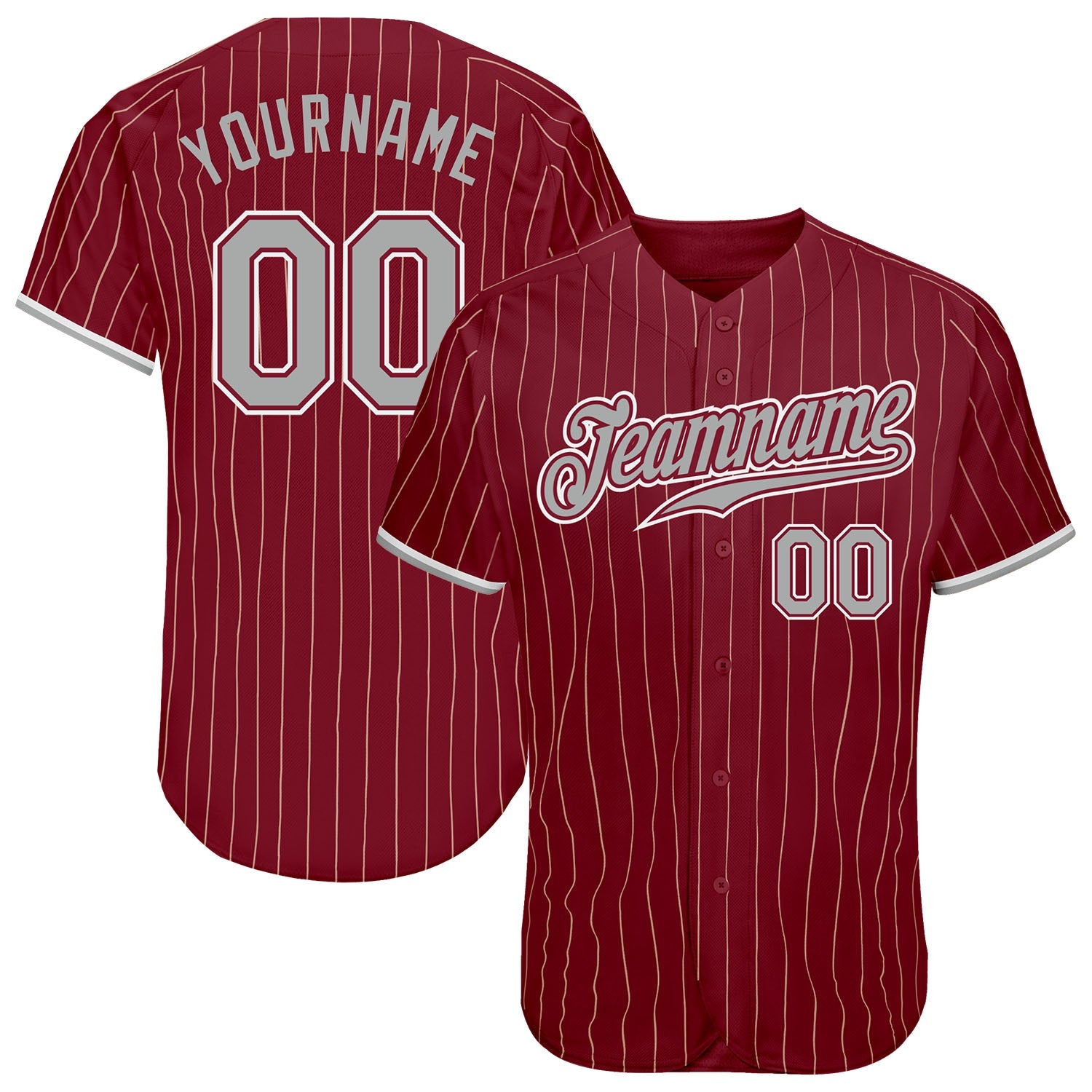 Custom Crimson Cream Pinstripe Gray-White Authentic Baseball Jersey - Main View