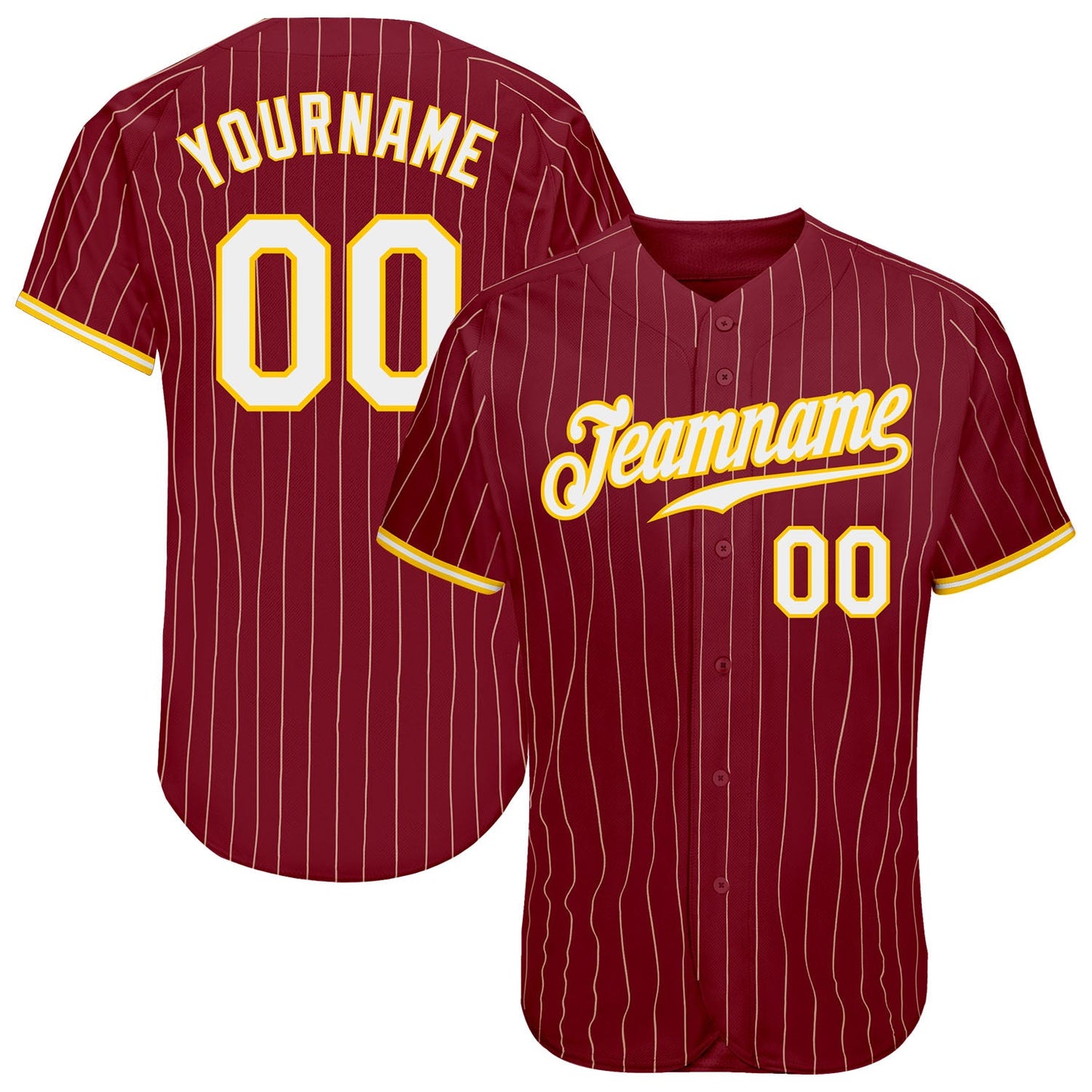 Custom Crimson Cream Pinstripe Gold-White Authentic Baseball Jersey - Main View