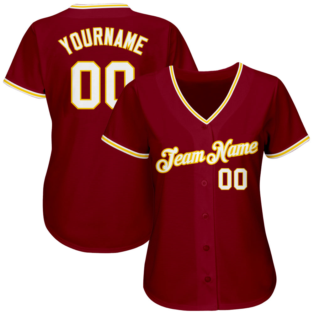 Custom Crimson White-Gold Authentic Baseball Jersey view 3