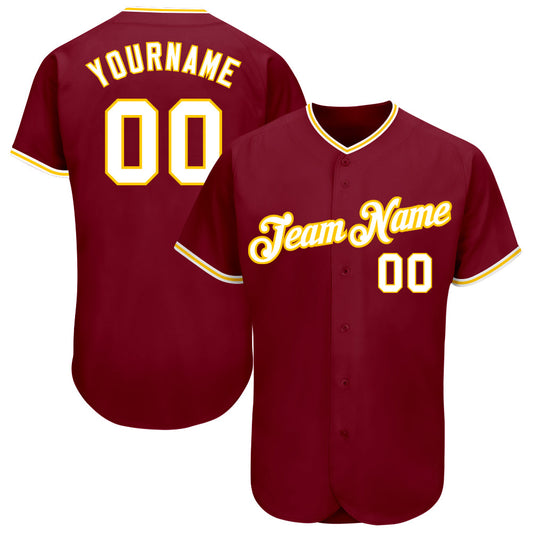Custom Crimson White-Gold Authentic Baseball Jersey - Main View
