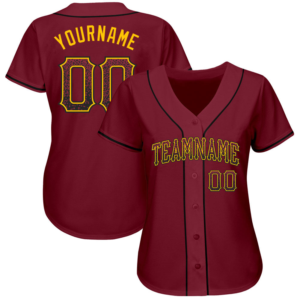 Custom Crimson Black-Gold Authentic Drift Fashion Baseball Jersey view 2