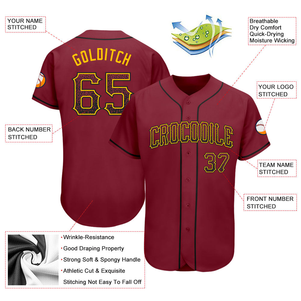 Custom Crimson Black-Gold Authentic Drift Fashion Baseball Jersey view 3