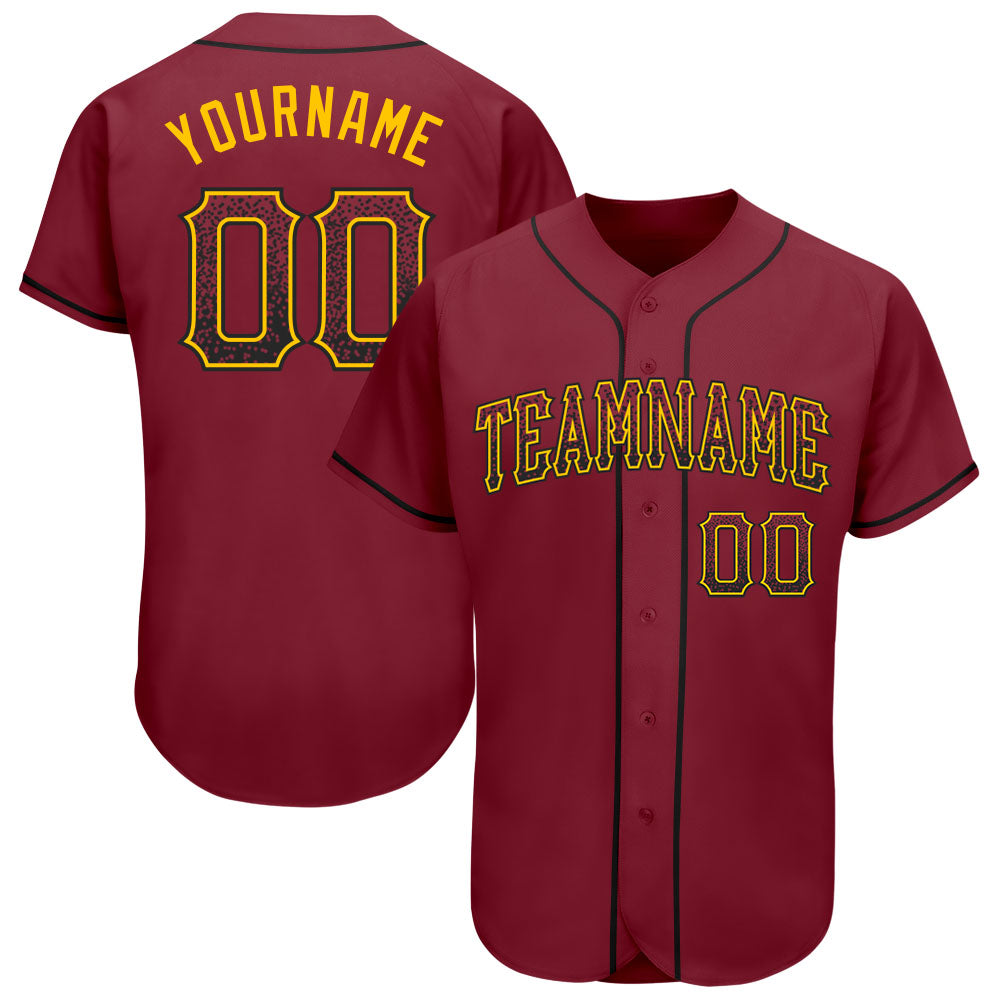 Custom Crimson Black-Gold Authentic Drift Fashion Baseball Jersey - Main View