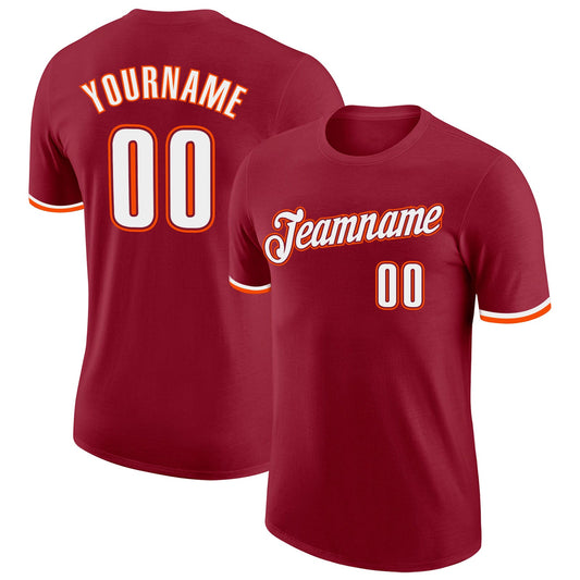 Custom Crimson White-Orange Performance T-Shirt - Main View