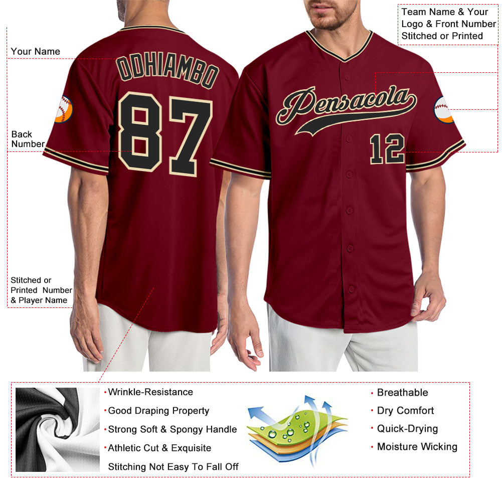 Custom Crimson Black-City Cream Authentic Baseball Jersey view 3
