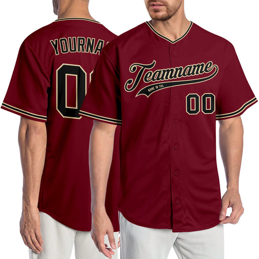 Custom Crimson Black-City Cream Authentic Baseball Jersey - Main View
