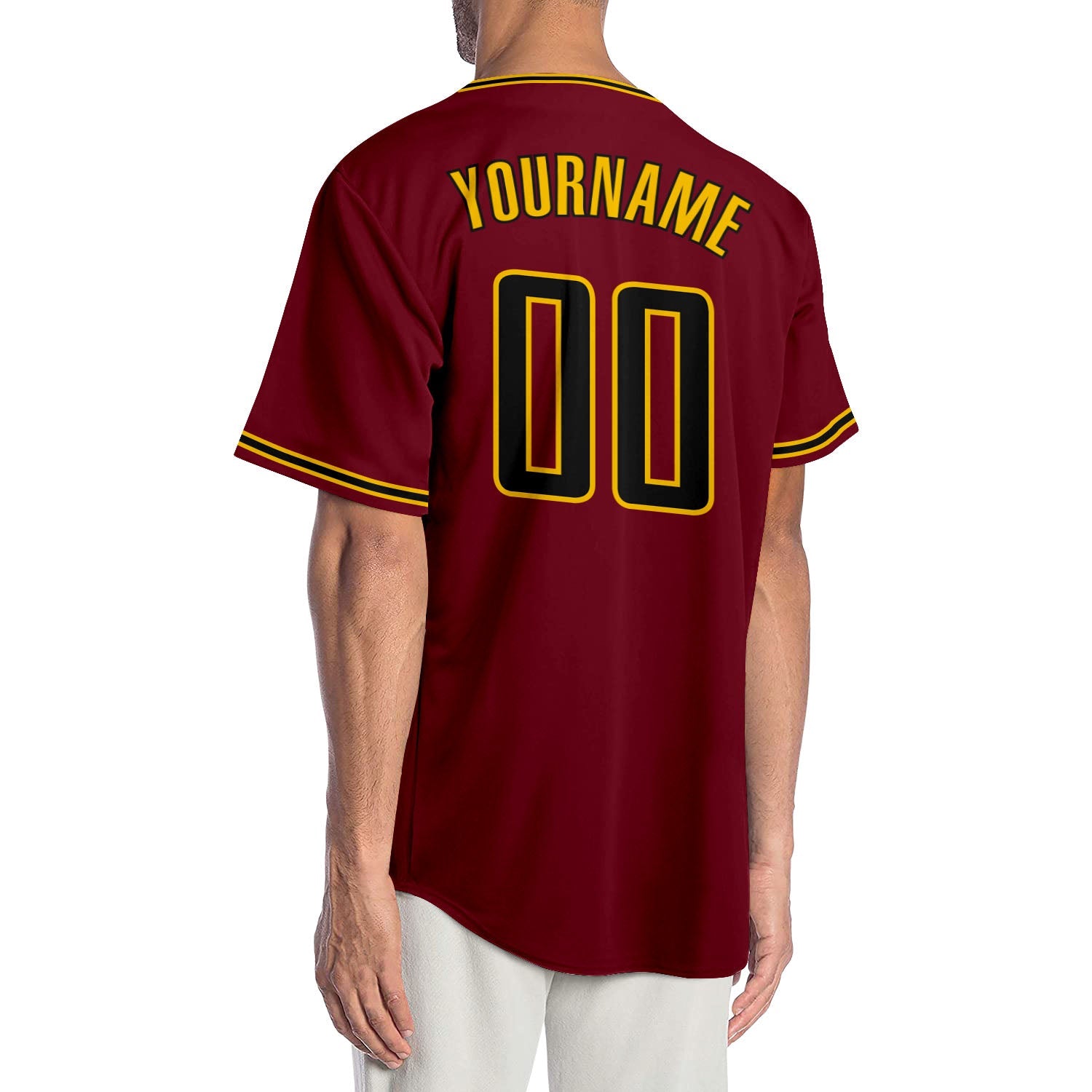 Custom Crimson Black-Gold Authentic Baseball Jersey view 2