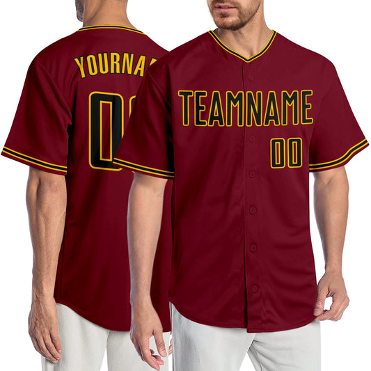 Custom Crimson Black-Gold Authentic Baseball Jersey - Main View