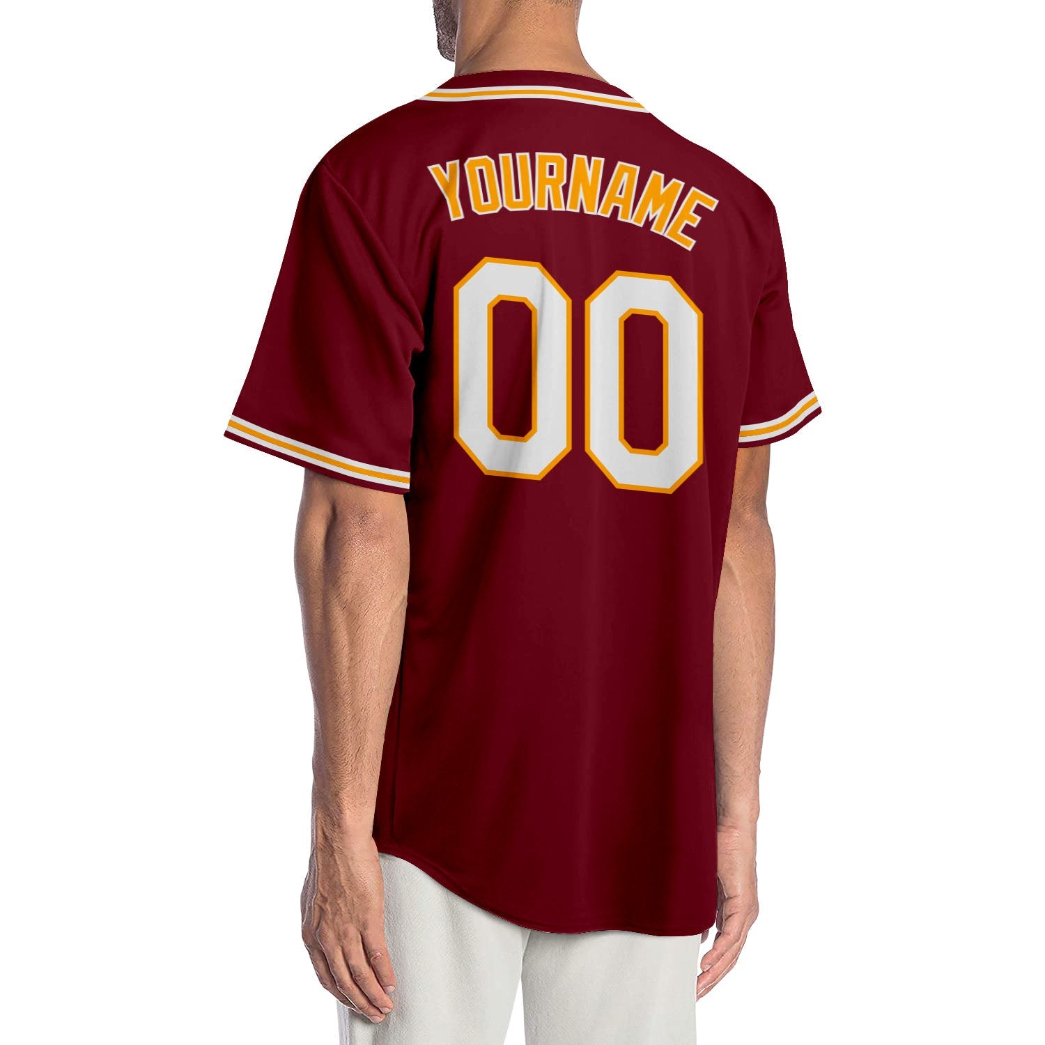 Custom Crimson White-Gold Authentic Baseball Jersey view 2