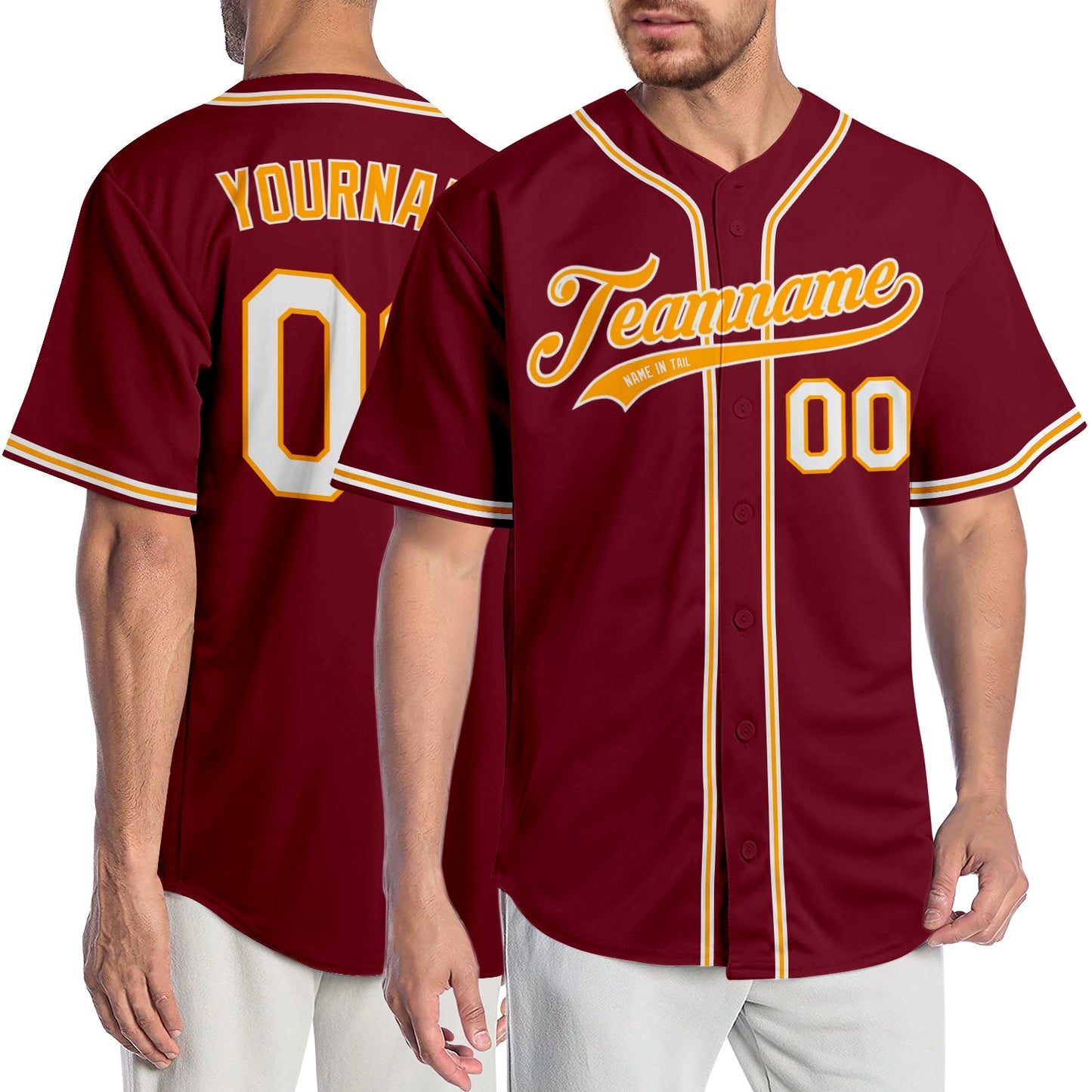 Custom Crimson White-Gold Authentic Baseball Jersey - Main View