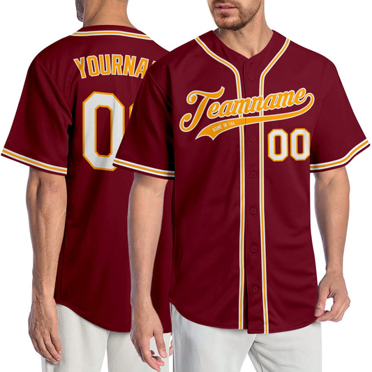 Custom Crimson White-Gold Authentic Baseball Jersey - Main View
