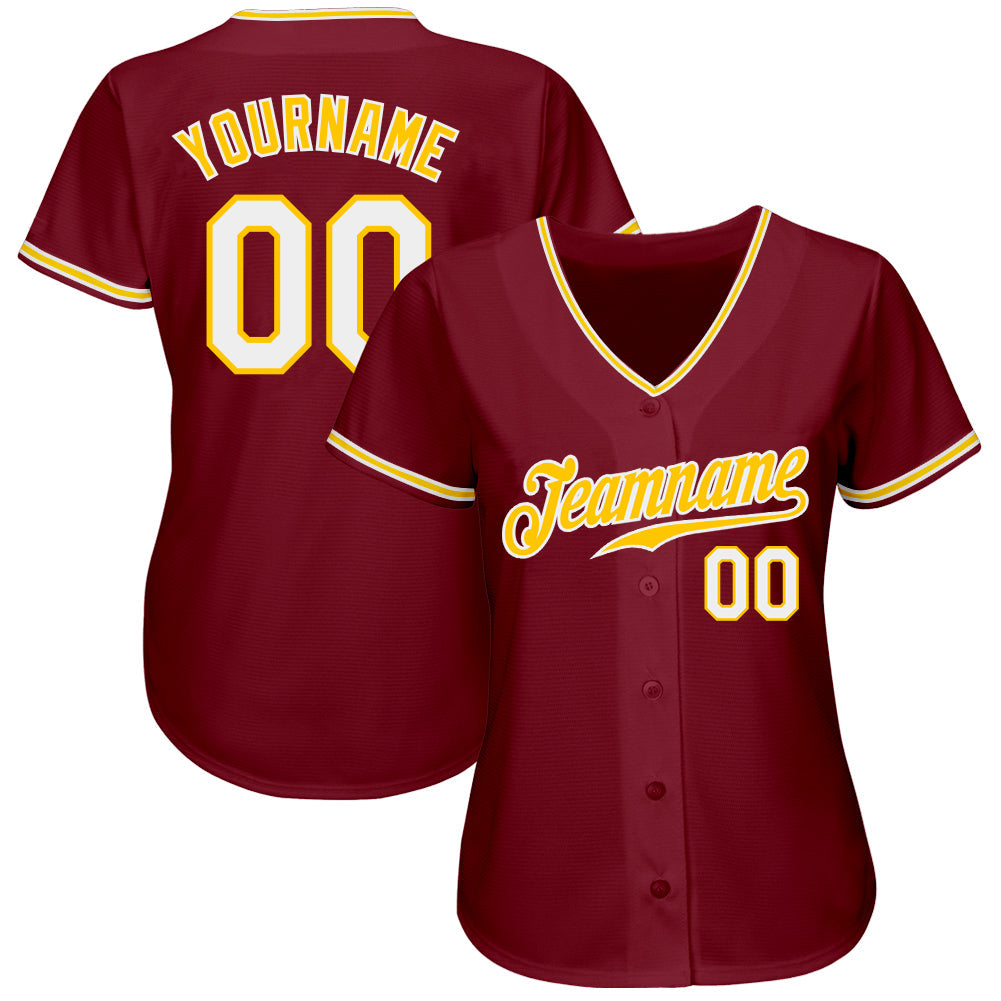 Custom Crimson White-Gold Authentic Baseball Jersey view 2