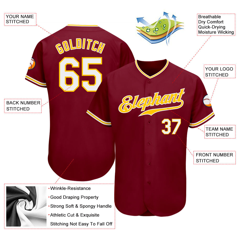 Custom Crimson White-Gold Authentic Baseball Jersey view 3