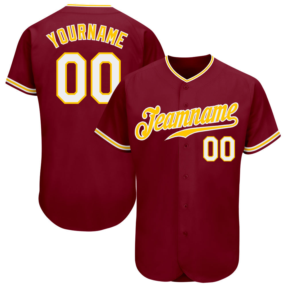 Custom Crimson White-Gold Authentic Baseball Jersey - Main View