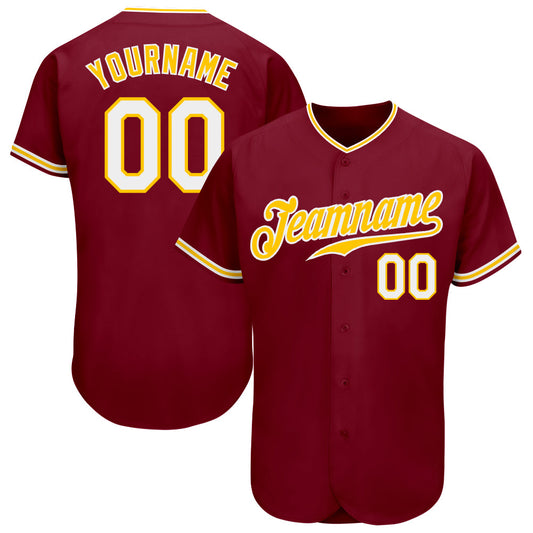Custom Crimson White-Gold Authentic Baseball Jersey - Main View
