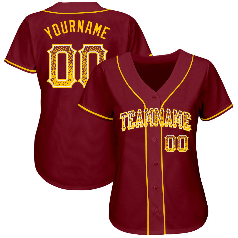 Custom Crimson Gold-White Authentic Drift Fashion Baseball Jersey view 2