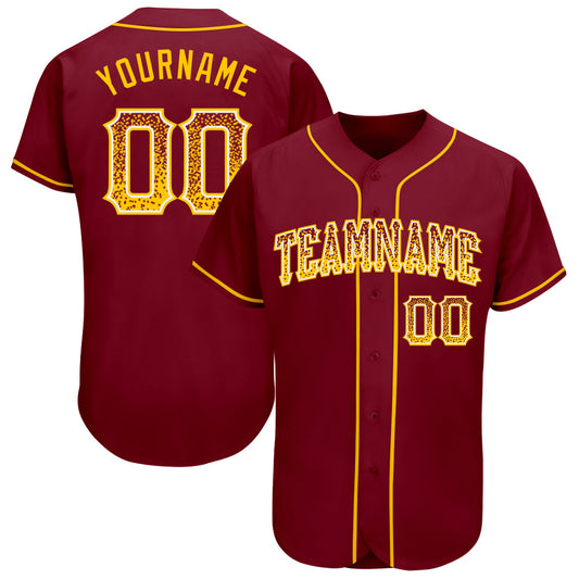 Custom Crimson Gold-White Authentic Drift Fashion Baseball Jersey - Main View