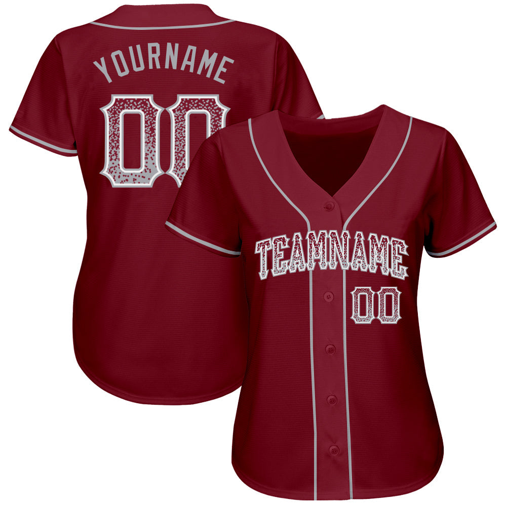 Custom Crimson Gray-White Authentic Drift Fashion Baseball Jersey view 2