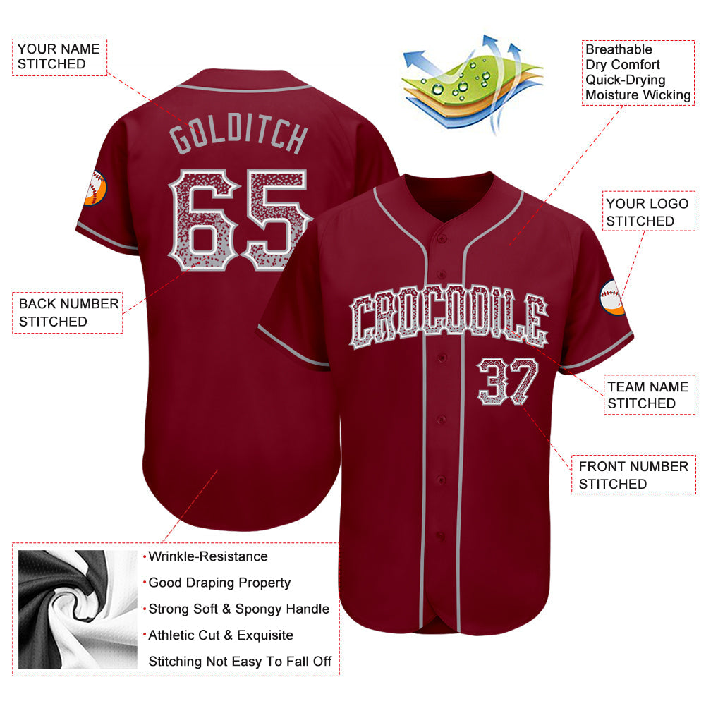 Custom Crimson Gray-White Authentic Drift Fashion Baseball Jersey view 3