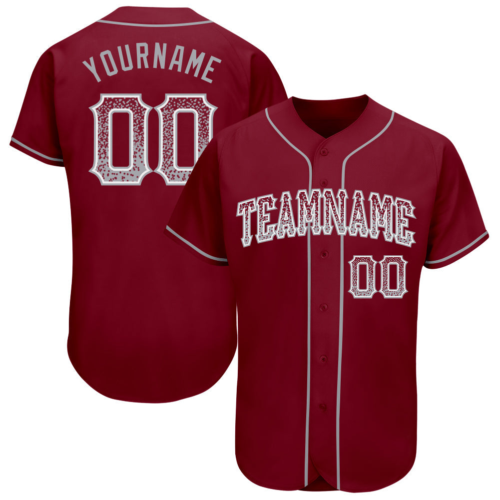 Custom Crimson Gray-White Authentic Drift Fashion Baseball Jersey - Main View