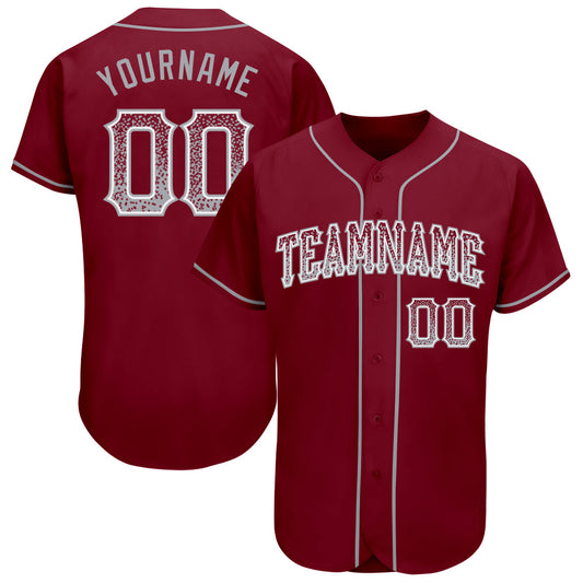 Custom Crimson Gray-White Authentic Drift Fashion Baseball Jersey - Main View