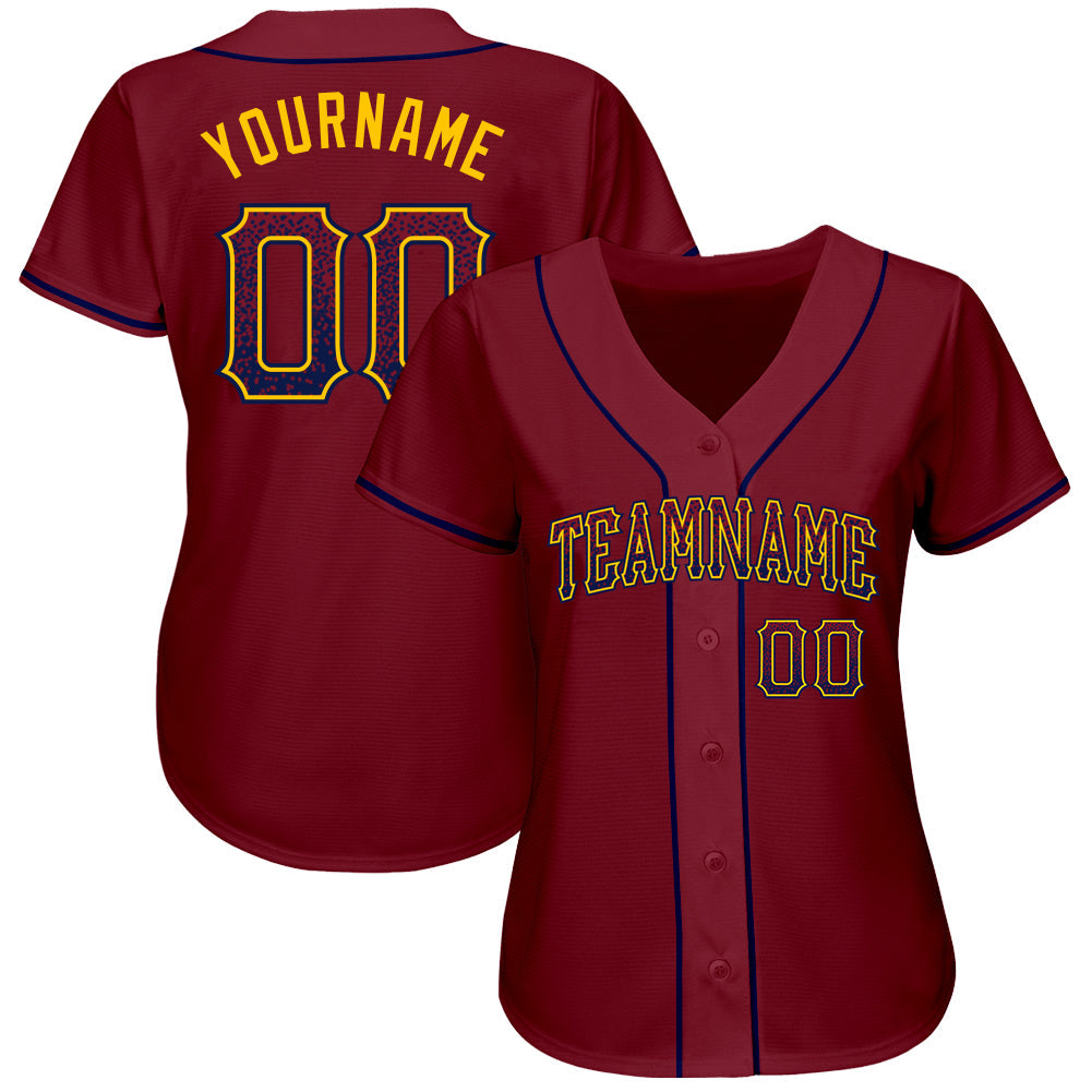 Custom Crimson Navy-Gold Authentic Drift Fashion Baseball Jersey view 2