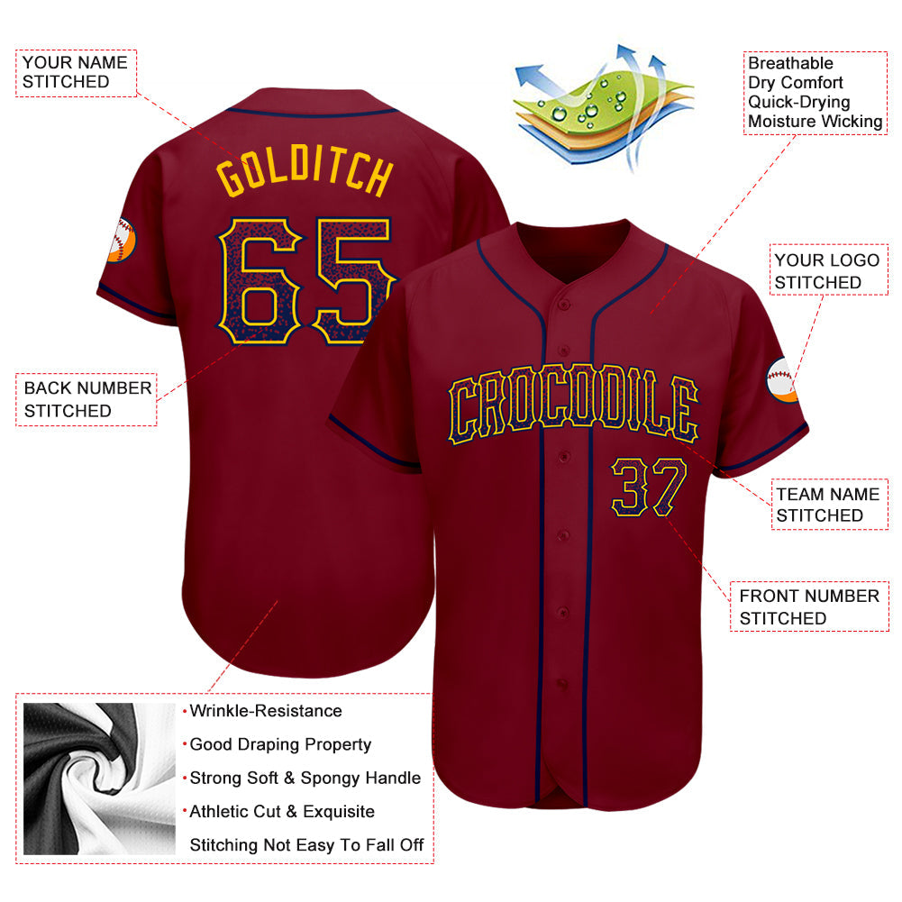 Custom Crimson Navy-Gold Authentic Drift Fashion Baseball Jersey view 3
