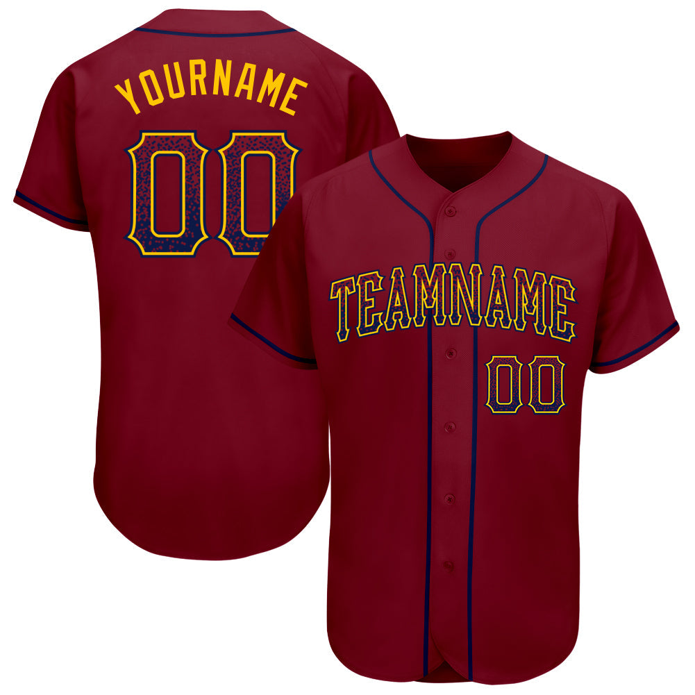 Custom Crimson Navy-Gold Authentic Drift Fashion Baseball Jersey - Main View