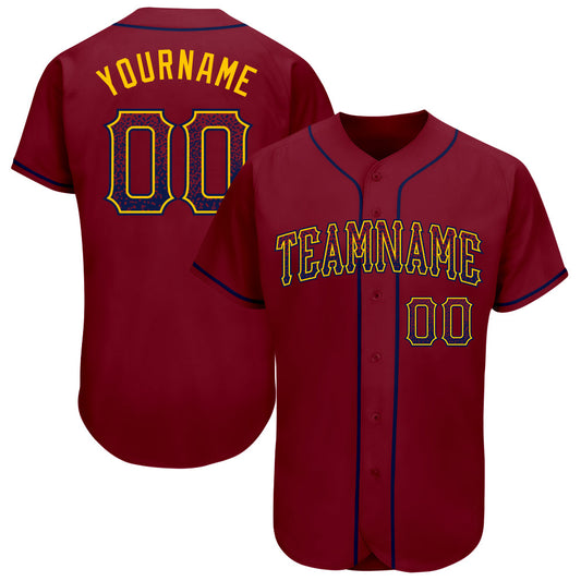 Custom Crimson Navy-Gold Authentic Drift Fashion Baseball Jersey - Main View
