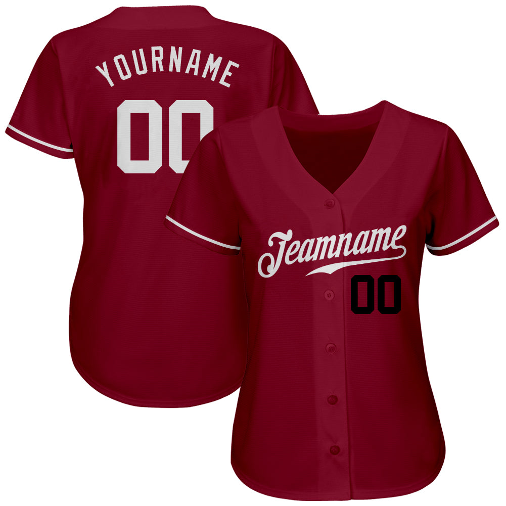 Custom Crimson White-Black Authentic Baseball Jersey view 2