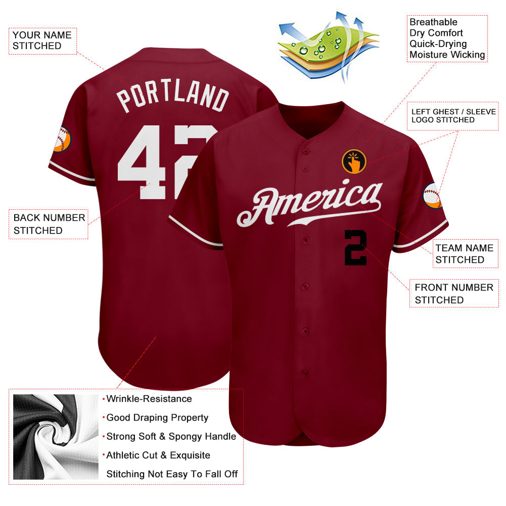 Custom Crimson White-Black Authentic Baseball Jersey view 3