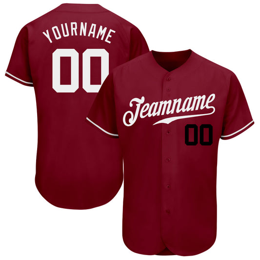 Custom Crimson White-Black Authentic Baseball Jersey - Main View