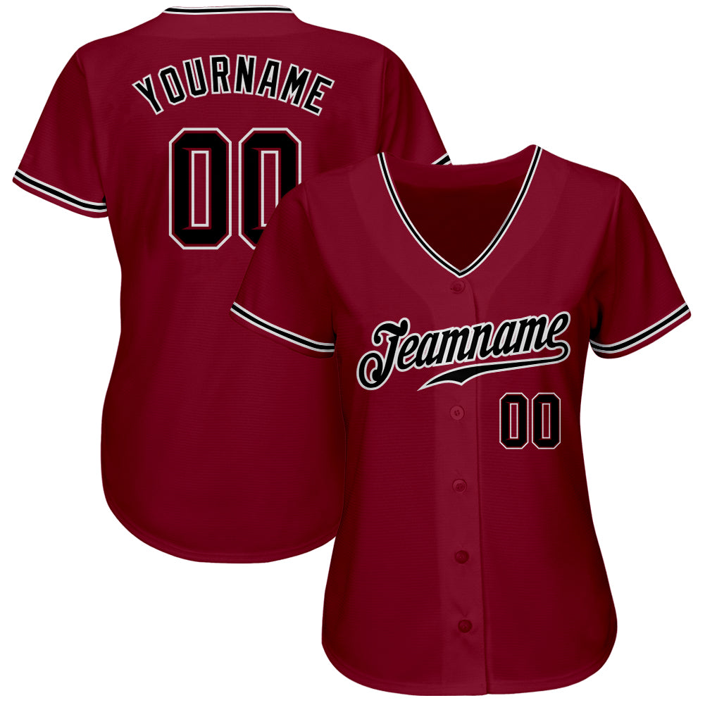 Custom Crimson Black-White Authentic Baseball Jersey view 2
