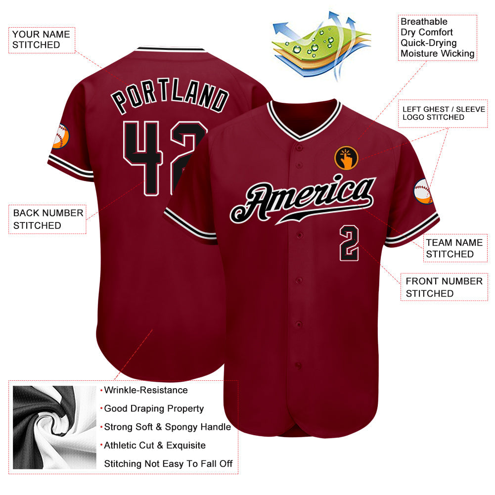 Custom Crimson Black-White Authentic Baseball Jersey view 3