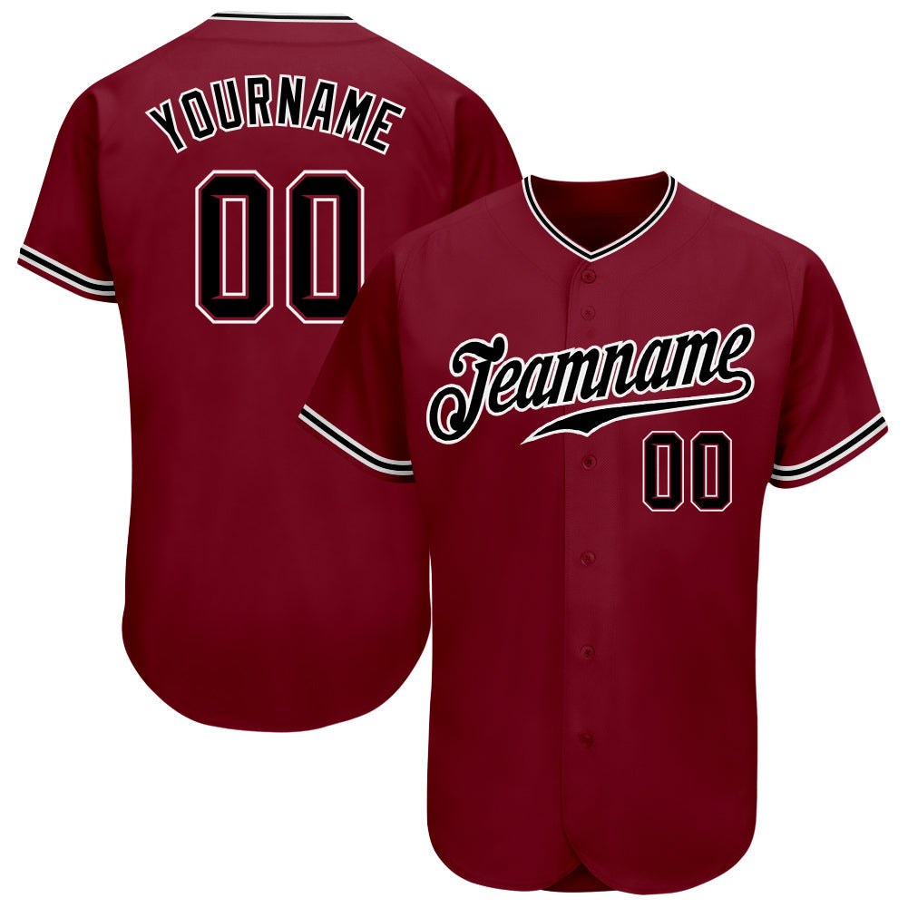 Custom Crimson Black-White Authentic Baseball Jersey - Main View