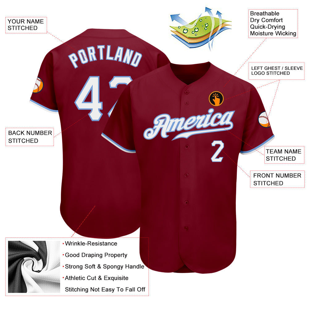 Custom Crimson White-Light Blue Authentic Baseball Jersey view 3
