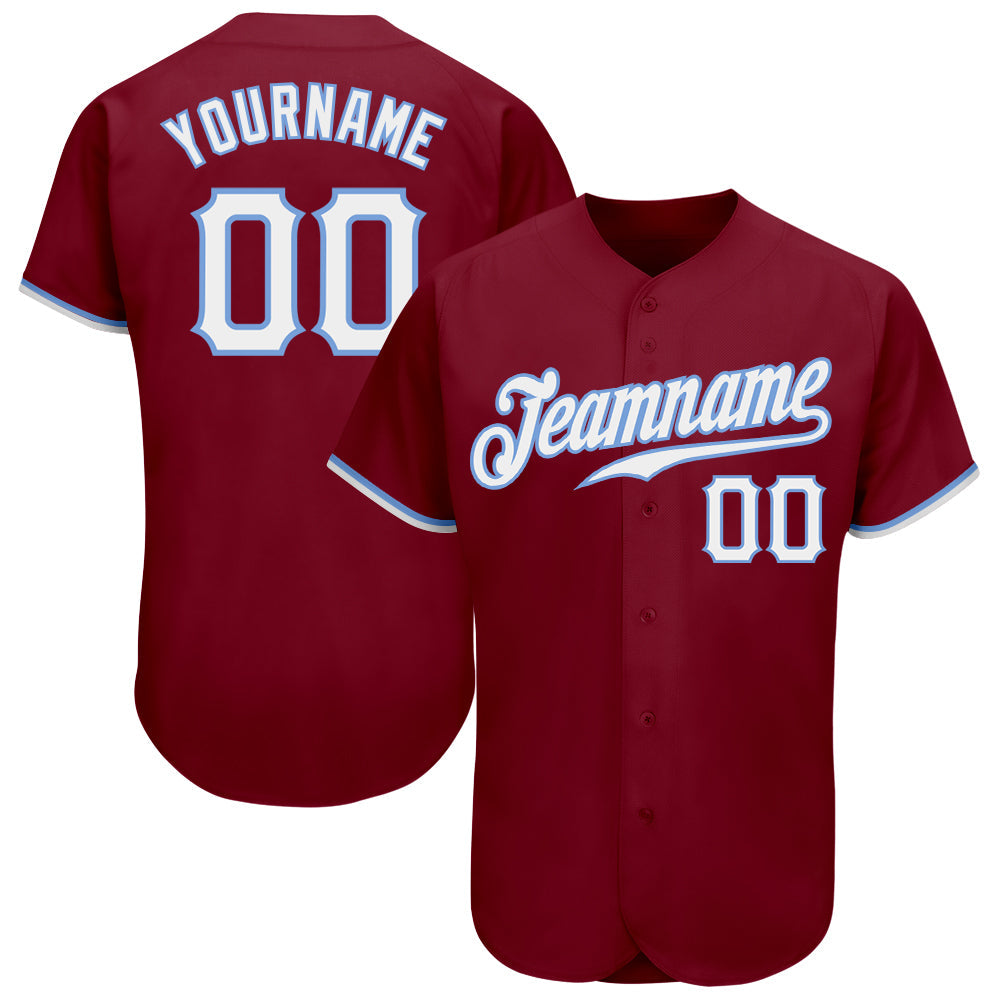 Custom Crimson White-Light Blue Authentic Baseball Jersey - Main View